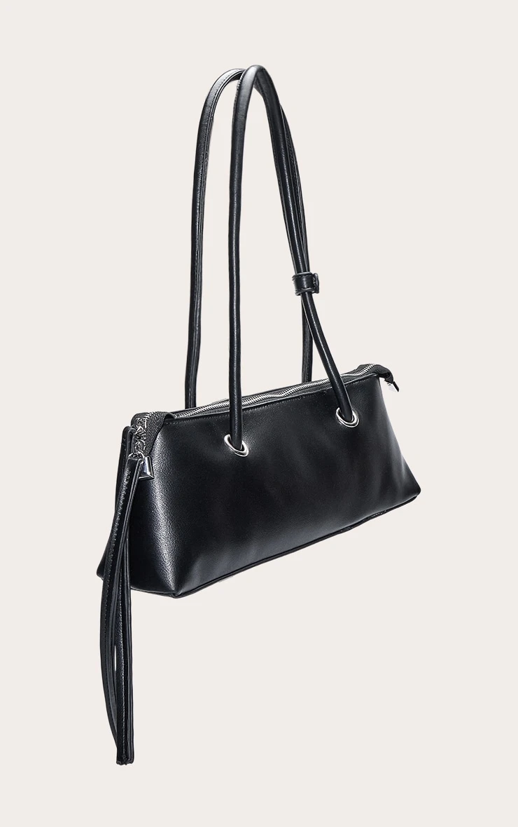 PrettyLittleThing Black Patent Elongated Handle Shoulder Bag β Structured Minimalist Handbag 3 PrettyLittleThing Black Patent Elongated Handle Shoulder Bag β Structured Minimalist Handbag - Image 3