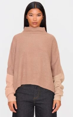Prettylittlething Stone Oversized Color Block Sweater