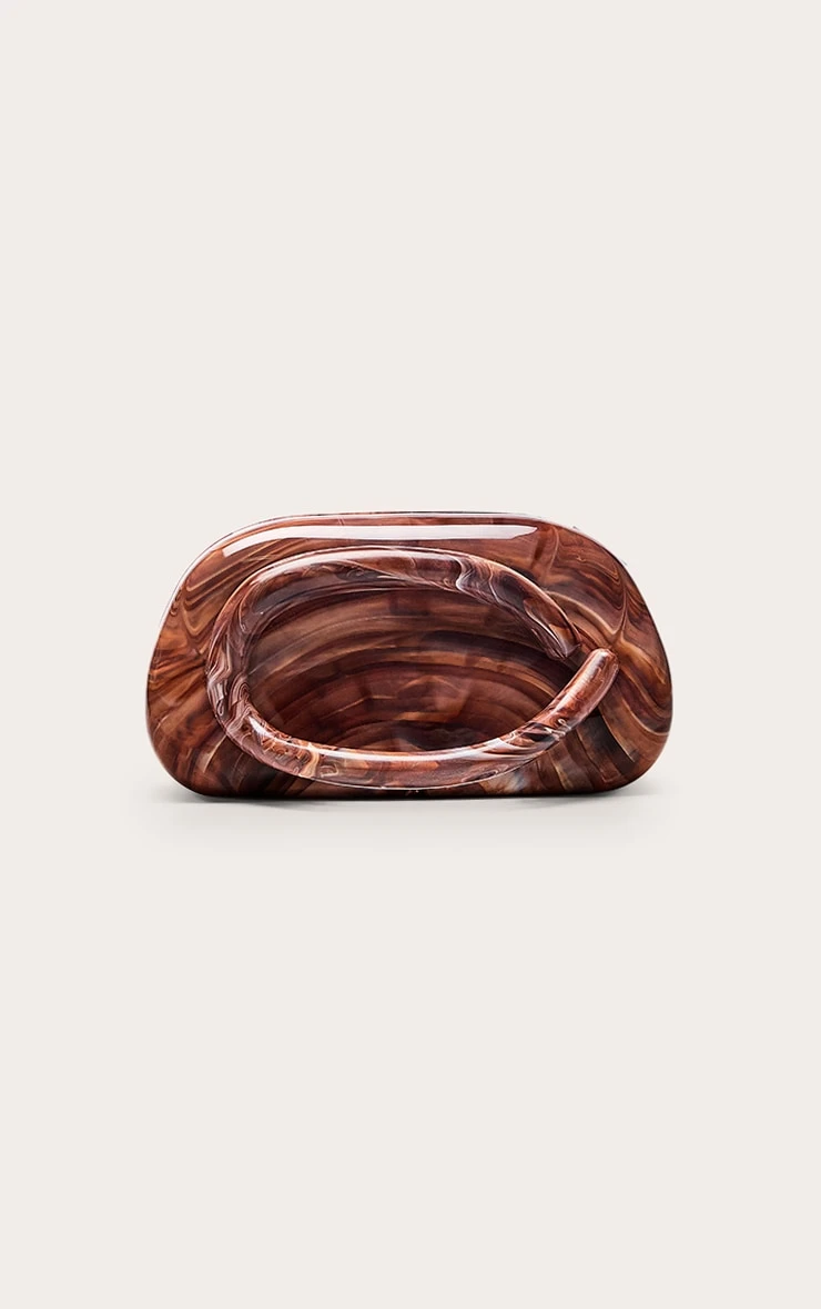 PrettyLittleThing Chocolate Marble Hard Resin Rectangular Clutch Bag - Elegant Evening Accessory 2 PrettyLittleThing Chocolate Marble Hard Resin Rectangular Clutch Bag - Elegant Evening Accessory - Image 2