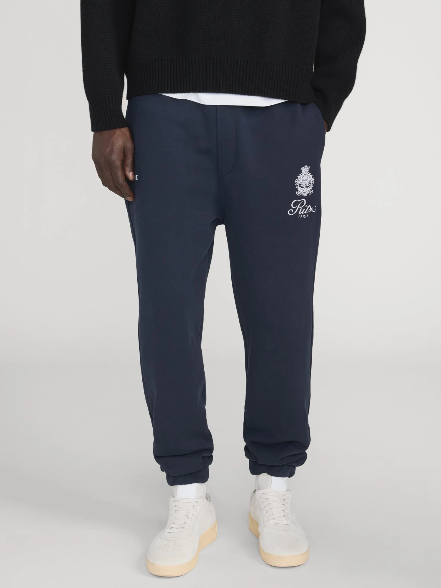 FRAME x Ritz Paris Navy Embroidered Logo Luxury Sweatpants - Essential Cuffed Joggers 4 FRAME x Ritz Paris Navy Embroidered Logo Luxury Sweatpants - Essential Cuffed Joggers - Image 4
