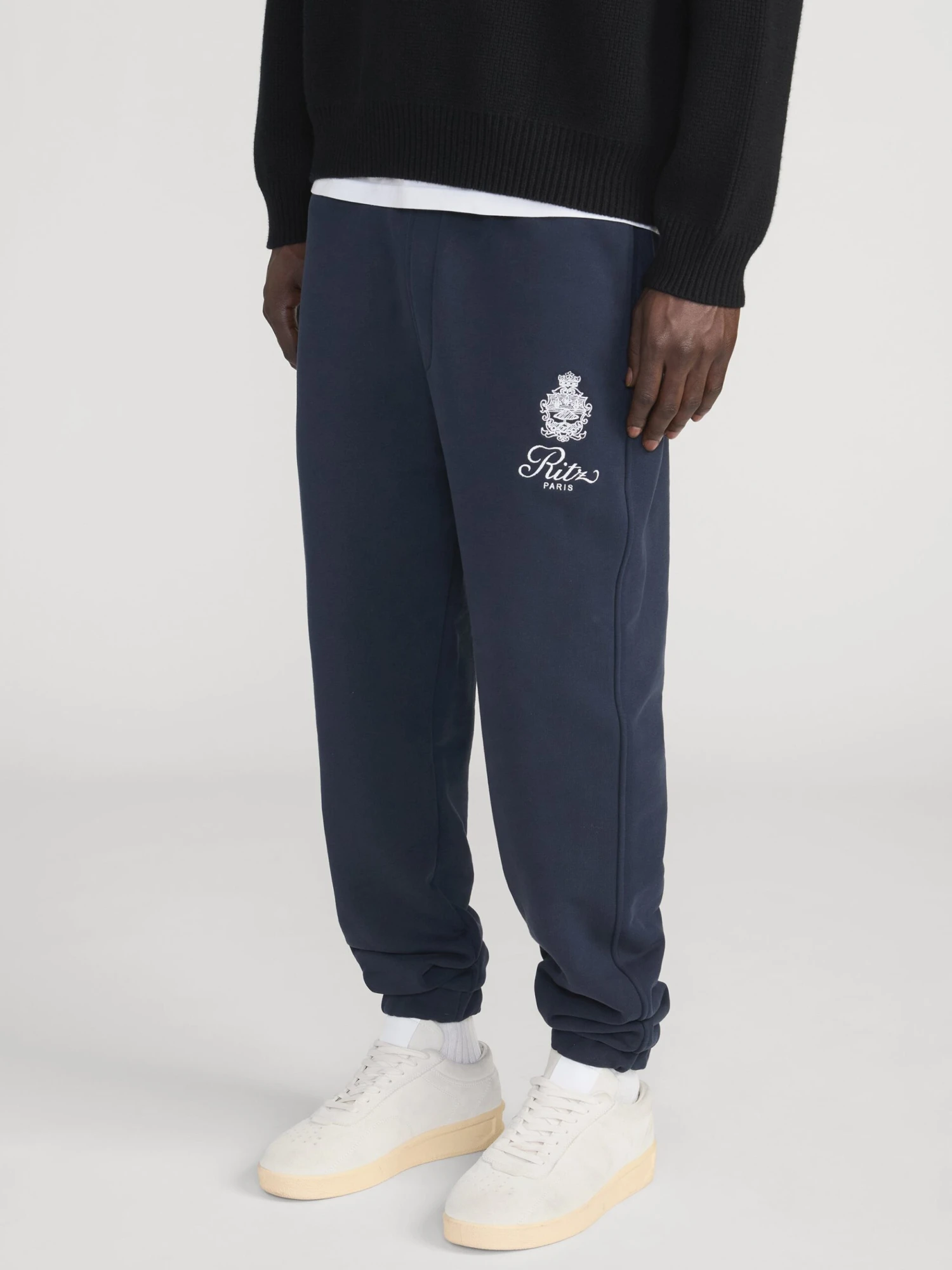 FRAME x Ritz Paris Navy Embroidered Logo Luxury Sweatpants - Essential Cuffed Joggers 5 FRAME x Ritz Paris Navy Embroidered Logo Luxury Sweatpants - Essential Cuffed Joggers - Image 5