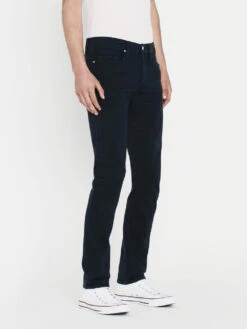 L'Homme Slim Twill -- Garage Navy -FRAME Clothing Shop LMH445 GNVY LUCA 0211LR jeans side view