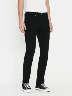 L'Homme Slim Brushed Twill -- Noir -FRAME Clothing Shop LMH870 NOIR LUCA 0402LR jeans side image