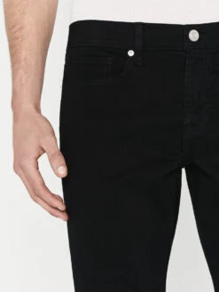 L'Homme Slim Brushed Twill -- Noir -FRAME Clothing Shop LMH870 NOIR LUCA 0430LR jeans front detail image