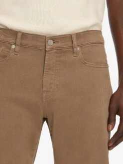 FRAME L'Homme Slim Brushed Twill - Latte Brown Men's Slim Fit Tapered Trousers -FRAME Clothing Shop LMH870 LTBR 0354 jeans front detail image