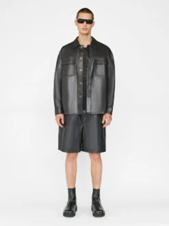 Noir Black Premium 100% Leather Shorts – Drawstring Waist Elevated Street-Style -FRAME Clothing Shop LMLT0157 NOIR FRSP23EC MENS DAY 04 0011HR 5f8160c3 dede 4eb0 9a3e a50f9f0b812e shorts full body view