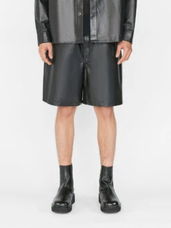 Noir Black Premium 100% Leather Shorts – Drawstring Waist Elevated Street-Style -FRAME Clothing Shop LMLT0158 NOIR FRSP23EC MENS DAY 04 0013HR shorts cropped view