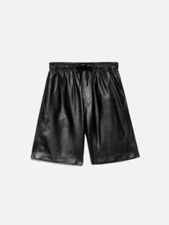Noir Black Premium 100% Leather Shorts – Drawstring Waist Elevated Street-Style