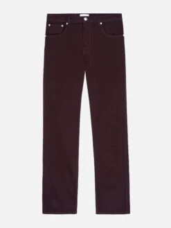 Men's Modern Straight Leg Jeans in Dark Burgundy – Stretch Cotton Denim 5-Pocket Pant