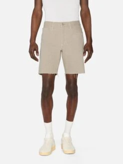Men's Relaxed Fit Raw Hem Shorts in Beach Sand – Weathered Straight Leg Casual Shorts 10 Men's Relaxed Fit Raw Hem Shorts in Beach Sand – Weathered Straight Leg Casual Shorts -FRAME Clothing Shop LMSTSRA601 BCHS 00314 shorts front image primary image override
