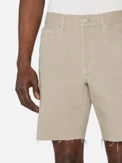 Men's Relaxed Fit Raw Hem Shorts in Beach Sand – Weathered Straight Leg Casual Shorts 11 Men's Relaxed Fit Raw Hem Shorts in Beach Sand – Weathered Straight Leg Casual Shorts -FRAME Clothing Shop LMSTSRA601 BCHS 00322 shorts front detail image