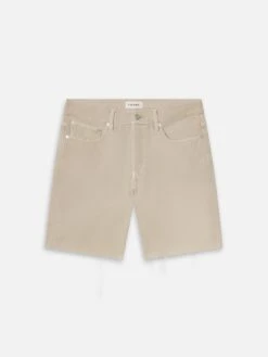 Men's Relaxed Fit Raw Hem Shorts in Beach Sand – Weathered Straight Leg Casual Shorts