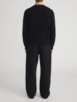 Men's Noir Cashmere Crewneck Sweater – 100% Premium Luxury Knit -FRAME Clothing Shop LMSW0088 BLK 1843 sweater back image