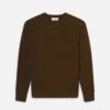 Men's Dark Camel 100% Cashmere Crewneck Sweater – Classic Fit with Embroidered Logo