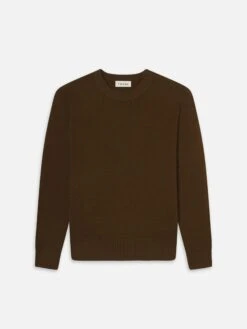 Men's Dark Camel 100% Cashmere Crewneck Sweater – Classic Fit with Embroidered Logo