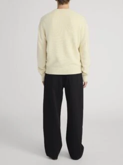 Premium 100% Cashmere Crewneck Sweater in Pale Yellow – Classic Fit Ribbed Detail Knit -FRAME Clothing Shop LMSW0156 PYLW 1457 sweater back image