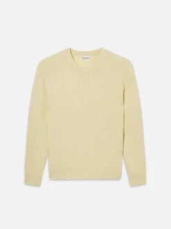 Premium 100% Cashmere Crewneck Sweater in Pale Yellow – Classic Fit Ribbed Detail Knit