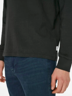 Men's Duo Fold Long Sleeve Crew Neck - Noir Black Double-Knit Premium Tee -FRAME Clothing Shop LMTS0242 NOIR FRSU23EC MENS DAY 02 0176HR shirt front view