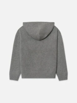 FRAME x Ritz Paris Warm Gray Cashmere Full Zip Hoodie – Embroidered Logo Luxury Loungewear -FRAME Clothing Shop LMWB0133 WRGY BACK 7462 sweater back packshot image