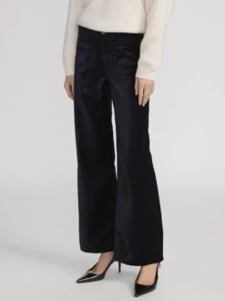 Le Slim Palazzo Modernist Pocket -- Navy Velvet 11 Le Slim Palazzo Modernist Pocket -- Navy Velvet -FRAME Clothing Shop LSPIP411 NVYV 3144 pants side angle image