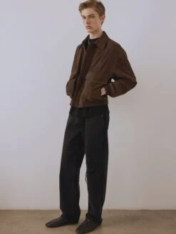 Retro Dark Brown Genuine Leather Jacket – Vintage Inspired Classic Fit Outerwear -FRAME Clothing Shop Look18 01 jacket lookbook image