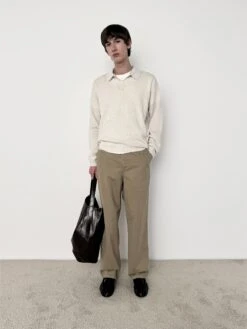 Textured Wool Cashmere Polo Sweater in Warm White β Luxury Textured Knitwear 9 Textured Wool Cashmere Polo Sweater in Warm White β Luxury Textured Knitwear -FRAME Clothing Shop Look 27A sweater lookbook image