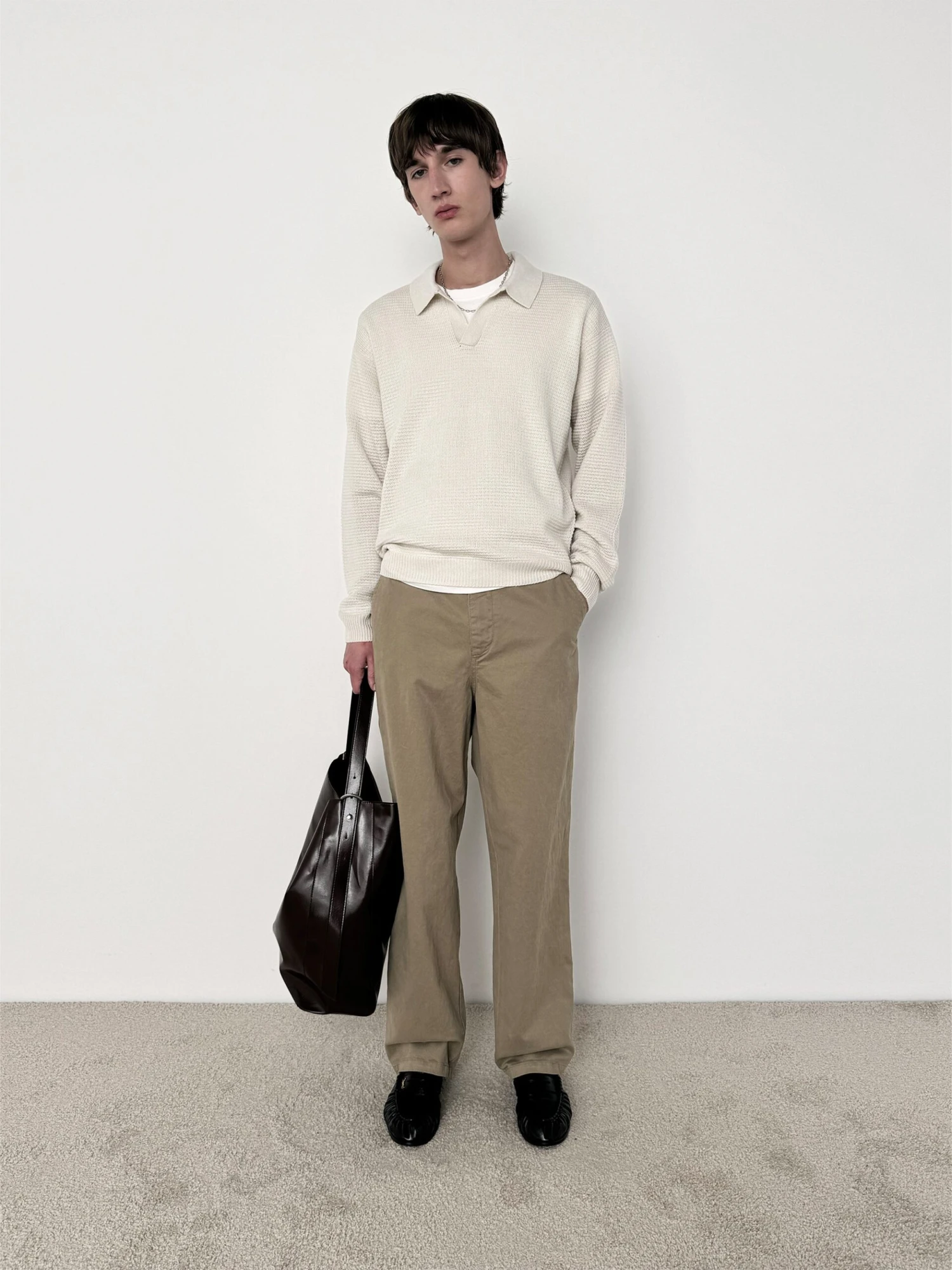 Textured Wool Cashmere Polo Sweater in Warm White β Luxury Textured Knitwear 5 Textured Wool Cashmere Polo Sweater in Warm White β Luxury Textured Knitwear - Image 5