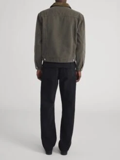 Antique Dark Olive Canvas Trucker Jacket - Contrast Collar Classic Fit 12 Antique Dark Olive Canvas Trucker Jacket - Contrast Collar Classic Fit -FRAME Clothing Shop M007WJA601 ADKO 2861 jacket back image