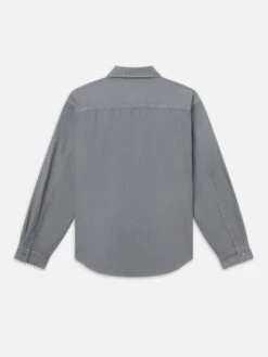 Modern Cotton Button-Down Shirt in Old Blue – Gray-Blue Wash with Curved Hem -FRAME Clothing Shop M023DWT317 OLBL B shirt back packshot image