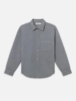 Modern Cotton Button-Down Shirt in Old Blue β Gray-Blue Wash with Curved Hem