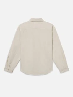 Modern Warm White Light Beige – Pearl Grey Button 100% Cotton Curved Hem Shirt -FRAME Clothing Shop M023DWT317 WRWH B shirt back packshot image