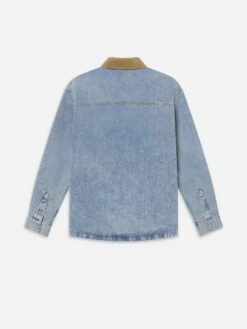 Esme Heavyweight Indigo Denim Overshirt with Tan Suede Collar – Relaxed Fit Western Jacket -FRAME Clothing Shop M026DWT207 ESME B shirt jacket back packshot image