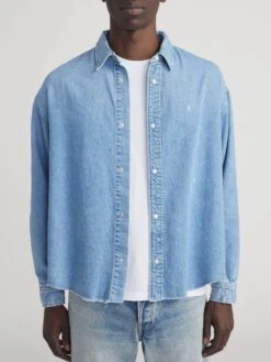Relaxed Denim Shirt in Voltage Blue – Distressed Vintage Fit -FRAME Clothing Shop M032DWT744 VLTG 2554 shirt front image