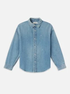 Relaxed Denim Shirt in Voltage Blue – Distressed Vintage Fit