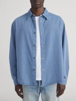 Classic Cotton Shirt Slate Blue – Pointed Collar Modern Tailored Shirt -FRAME Clothing Shop M035DWT362 SLBL 2769 shirt front image