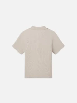 Premium Jacquard Polo Light Khaki – Textured Cotton Open V-Neck Short Sleeve Polo -FRAME Clothing Shop ME24JSH005 LTKH B