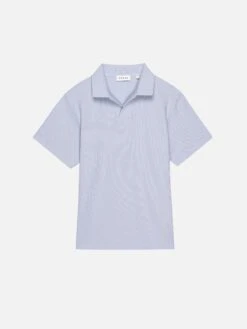 Jacquard Textured Polo in Baby Blue – Open V-Neck Short Sleeve Shirt