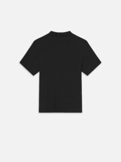 Men's Black Jacquard Textured Polo – Open V-Neck Minimalist Cotton Shirt -FRAME Clothing Shop ME24JSH005 BLK BACK polo back packshot image