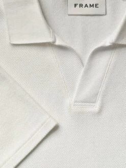 Premium Textured Jacquard Polo in Off White – Open V-Neck Short Sleeve Shirt 9 Premium Textured Jacquard Polo in Off White – Open V-Neck Short Sleeve Shirt -FRAME Clothing Shop ME24JSH005 OFFW DETAIL 10834 shirt front texture packshot image