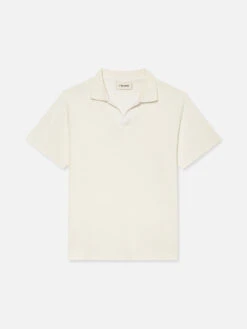 Premium Textured Jacquard Polo in Off White – Open V-Neck Short Sleeve Shirt