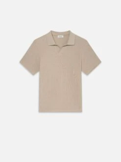 Jacquard Polo Summer Beige – Premium Textured Cotton Open V-Neck Shirt