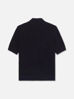 Navy Blue Silk Cotton Knit Short Sleeve Sweater Polo – Modern Open V-Neck Luxe Fit -FRAME Clothing Shop ME24KSH001 NAVY BACK 10751