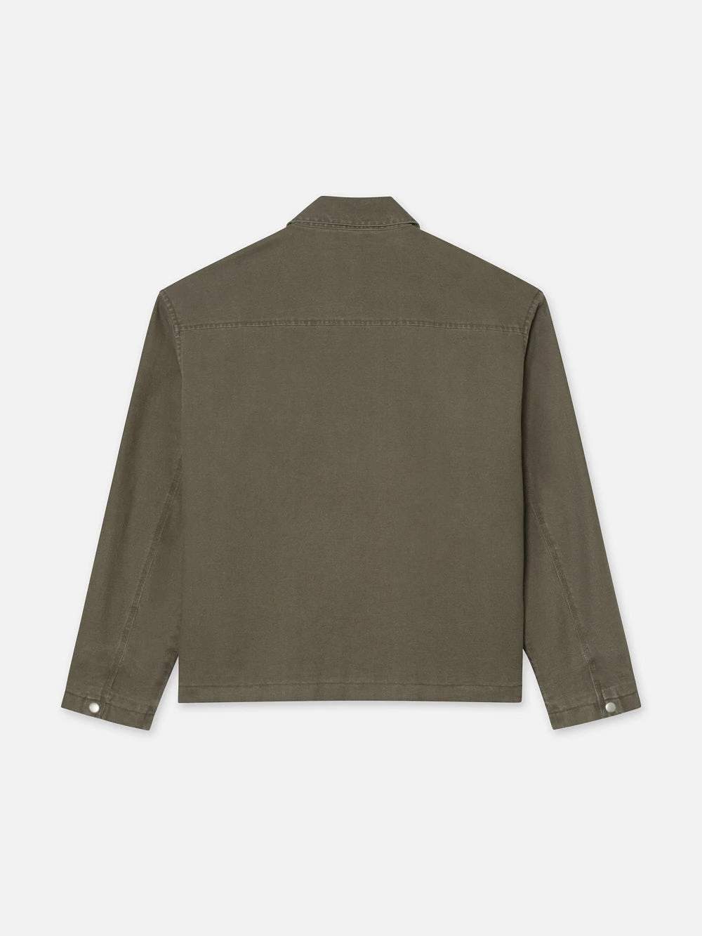 Olive Green Garment Washed Modern Zip-Up β Oversized Patch Pocket Trucker Jacket 3 Olive Green Garment Washed Modern Zip-Up β Oversized Patch Pocket Trucker Jacket - Image 3