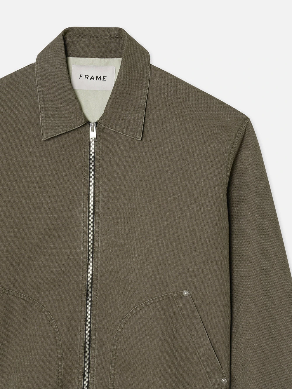 Olive Green Garment Washed Modern Zip-Up β Oversized Patch Pocket Trucker Jacket 2 Olive Green Garment Washed Modern Zip-Up β Oversized Patch Pocket Trucker Jacket - Image 2