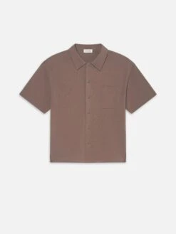 Light Pique Button Down Polo in Mauve – Premium Cotton Structured Short Sleeve Shirt