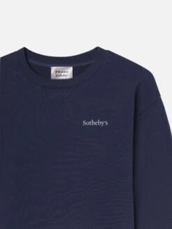 Sotheby's Navy Blue Heavyweight Cotton Logo – V-Stitch Relaxed Fit Crewneck Sweatshirt 8 Sotheby's Navy Blue Heavyweight Cotton Logo – V-Stitch Relaxed Fit Crewneck Sweatshirt -FRAME Clothing Shop ME25JSS002 NAVY DET sweater front detail packshot image