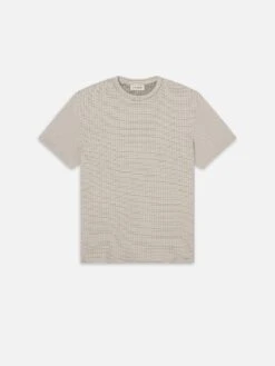 White & Navy Jacquard Stripe Textured Cotton Tee