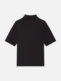 Black Fine Ribbed Silk-Cotton Polo Sweater – Luxury Men’s Knitwear -FRAME Clothing Shop ME25KSW004 BLK B polo back packshot image