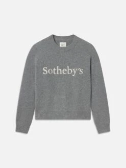 Sotheby's Grey Melange Cashmere Crew Neck Sweater – White Logo Graphic Luxury Knit