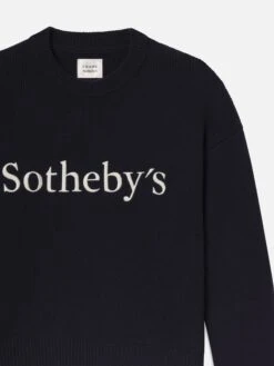 Sotheby’s Navy Cashmere Logo Sweater – Premium Unisex Crewneck -FRAME Clothing Shop ME25KSW019 NAVY DET sweater front detail packshot image